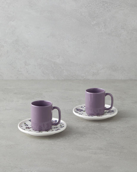 Elegant Bone Porcelain Coffee Cup Set 4 Piece Purple 90ml