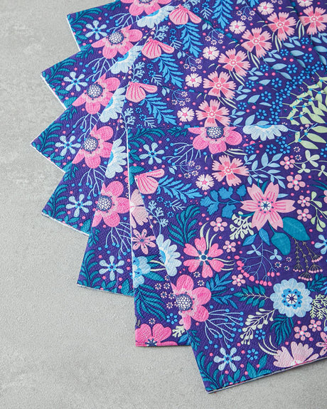 Premium Flower Garden Decorative Paper Napkins - Pink Blue