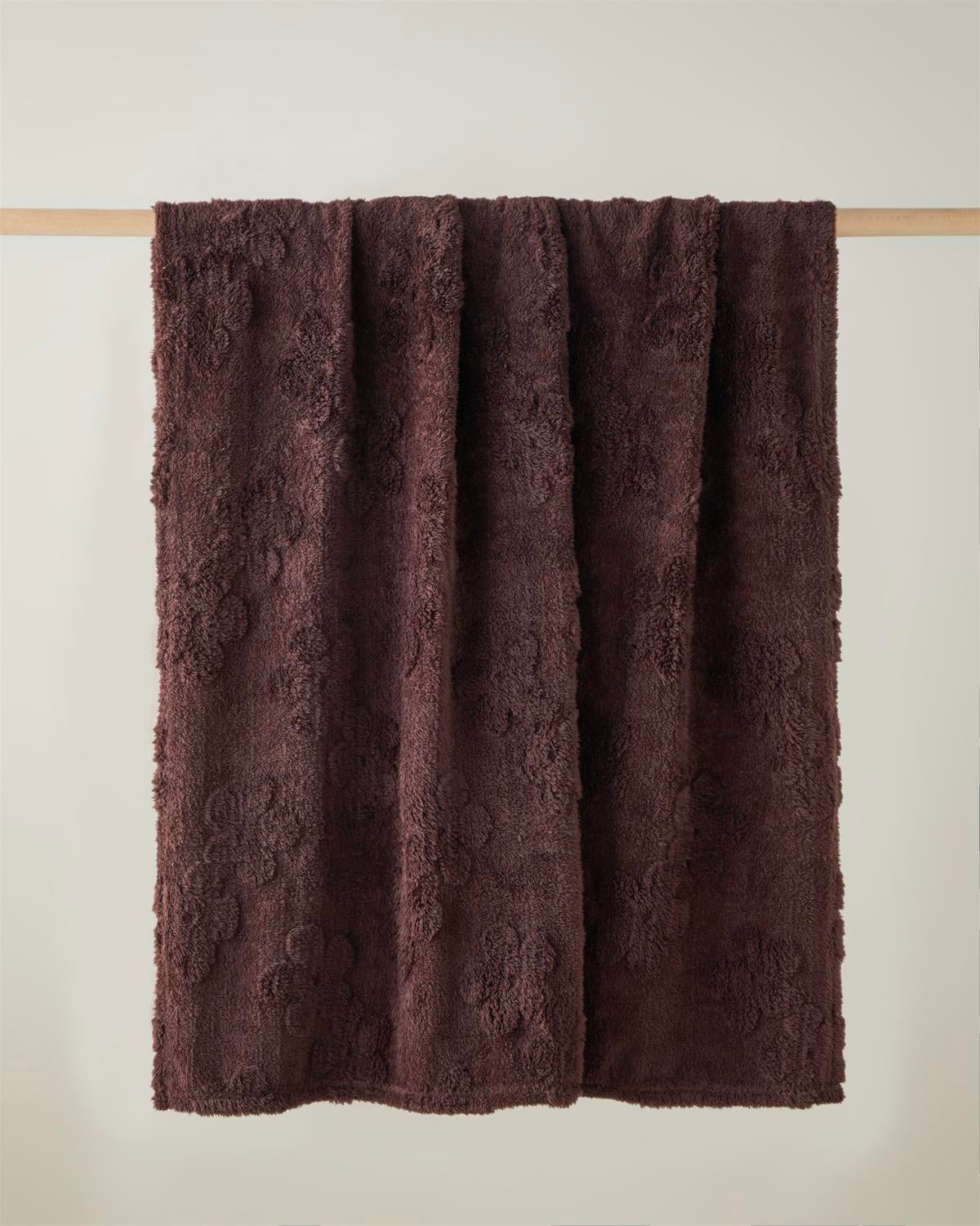 Floral Jacquard Textured Sofa Throw Blanket Coffee Brown
