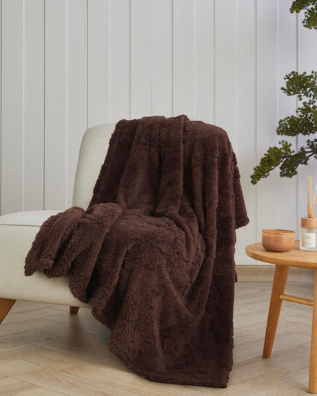Floral-Jacquard-Textured-Sofa-Throw-Blanket-Coffee-Brown