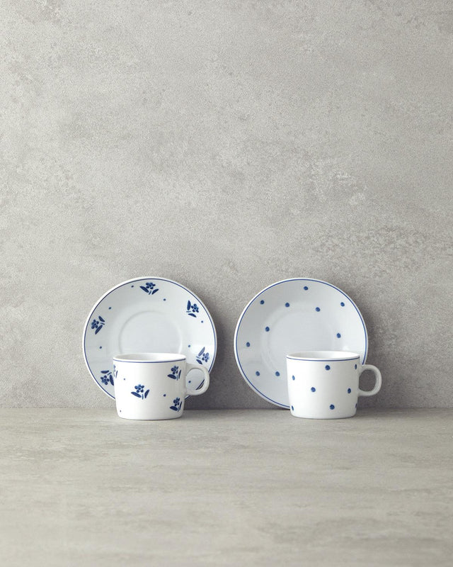 Premium Floral Porcelain Coffee Cup Set   2 Person Service   Blue