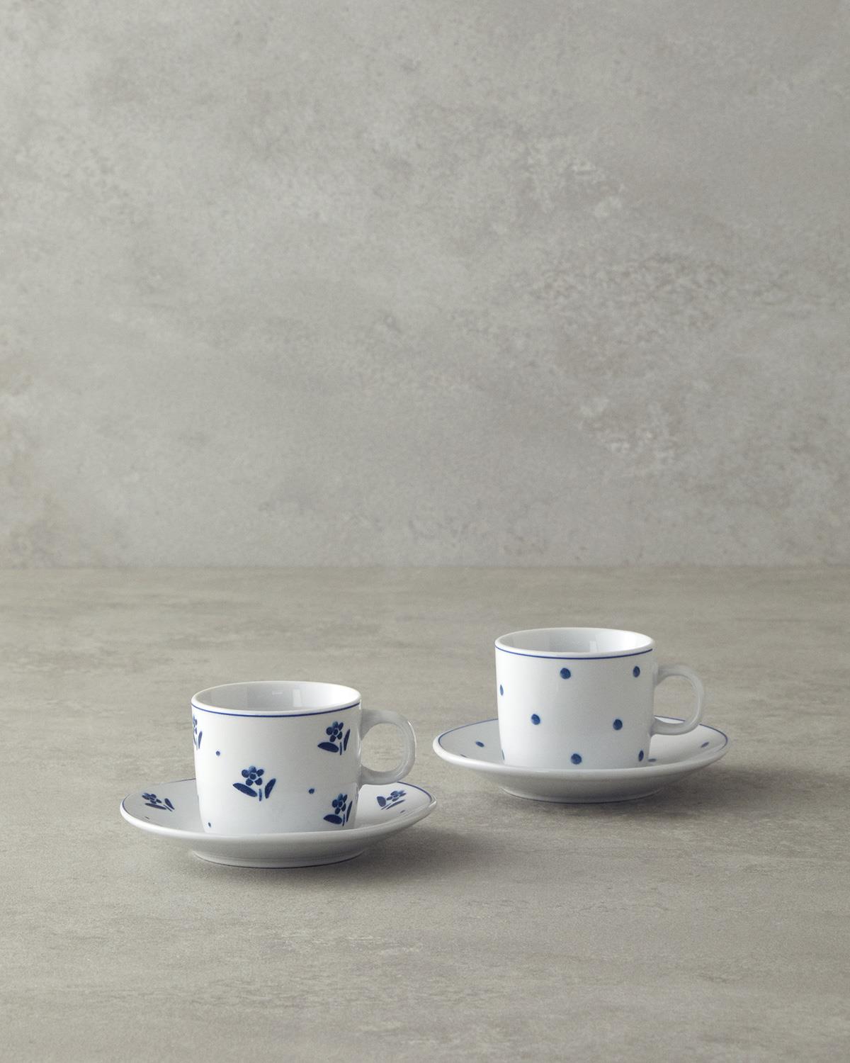 Premium Floral Porcelain Coffee Cup Set   2 Person Service   Blue