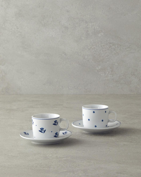 Premium Floral Porcelain Coffee Cup Set   2 Person Service   Blue