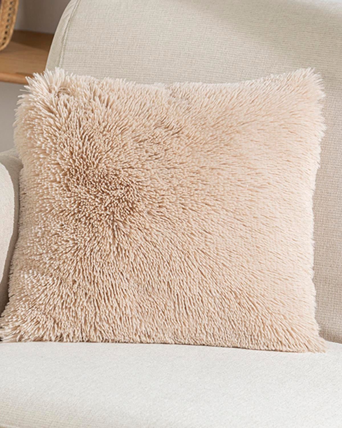 Premium Fluffy Plush Cushion Cover Beige Wholesale Textile