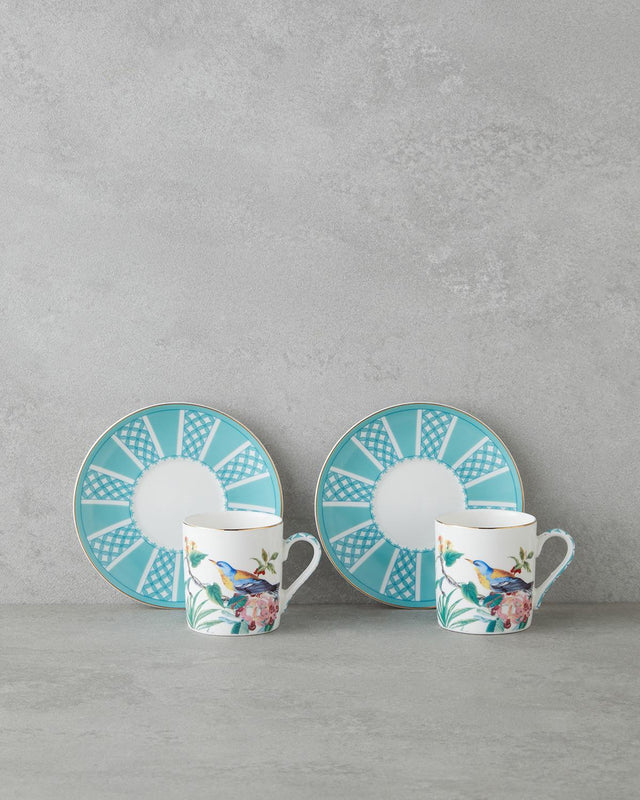 Elegant New Bone China Coffee Cup Set   Freesia Design   90ml   Blue