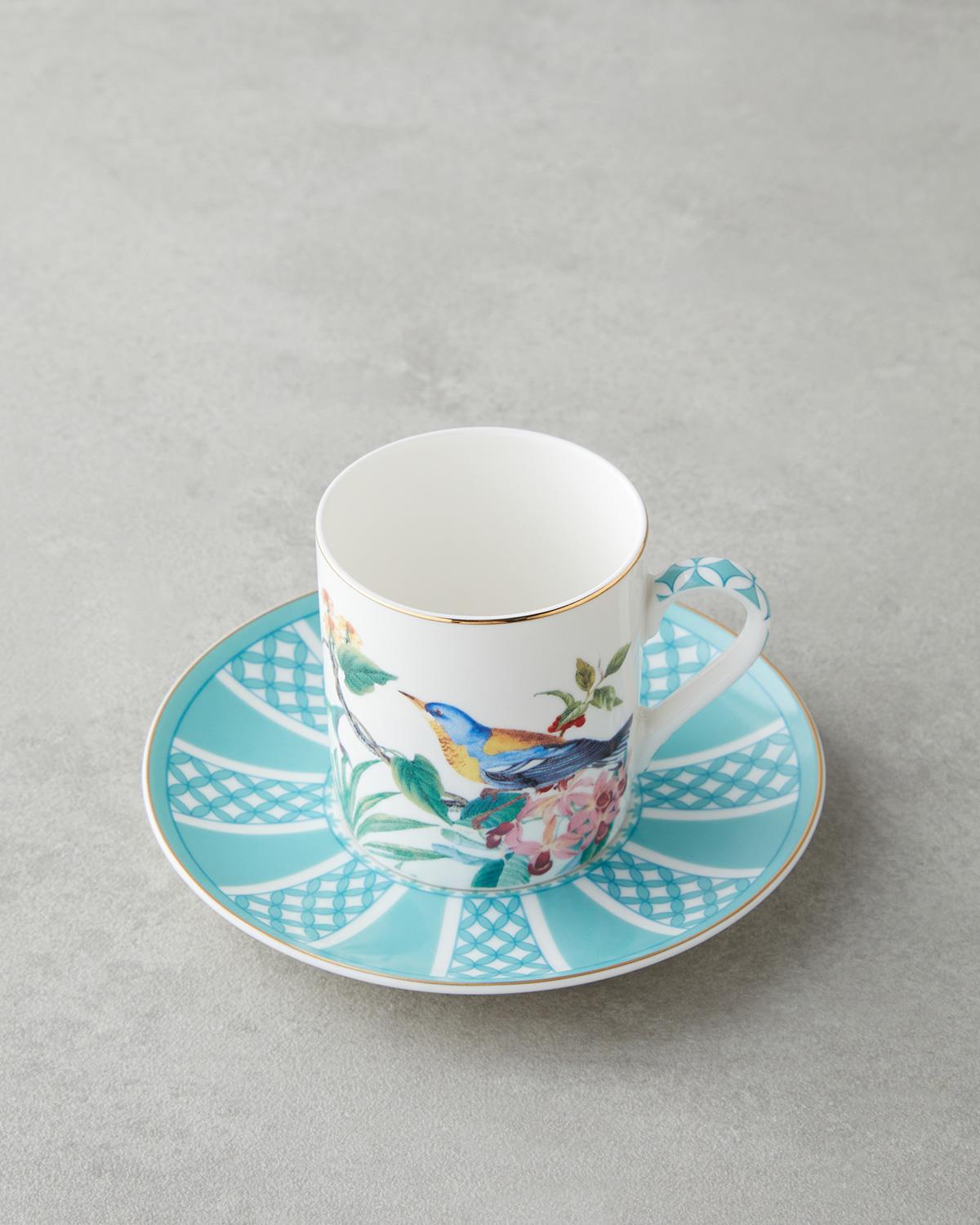 Elegant New Bone China Coffee Cup Set   Freesia Design   90ml   Blue