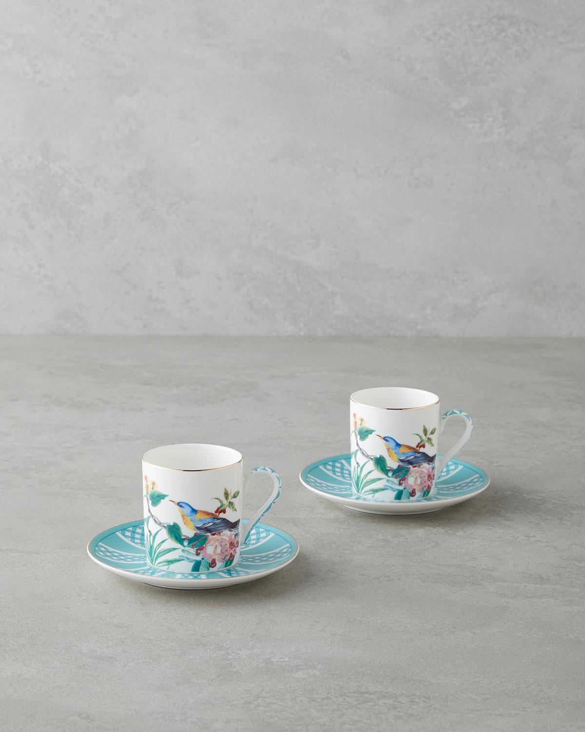 Elegant New Bone China Coffee Cup Set   Freesia Design   90ml   Blue