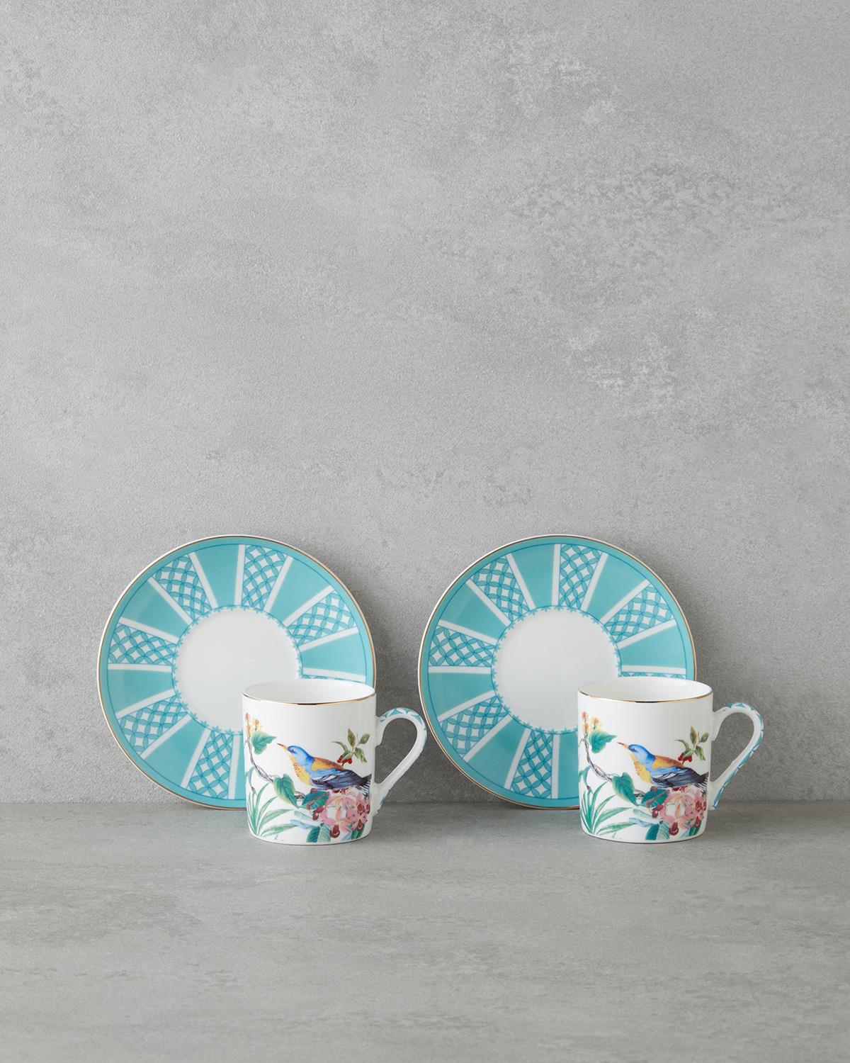 Elegant New Bone China Coffee Cup Set   Freesia Design   90ml   Blue