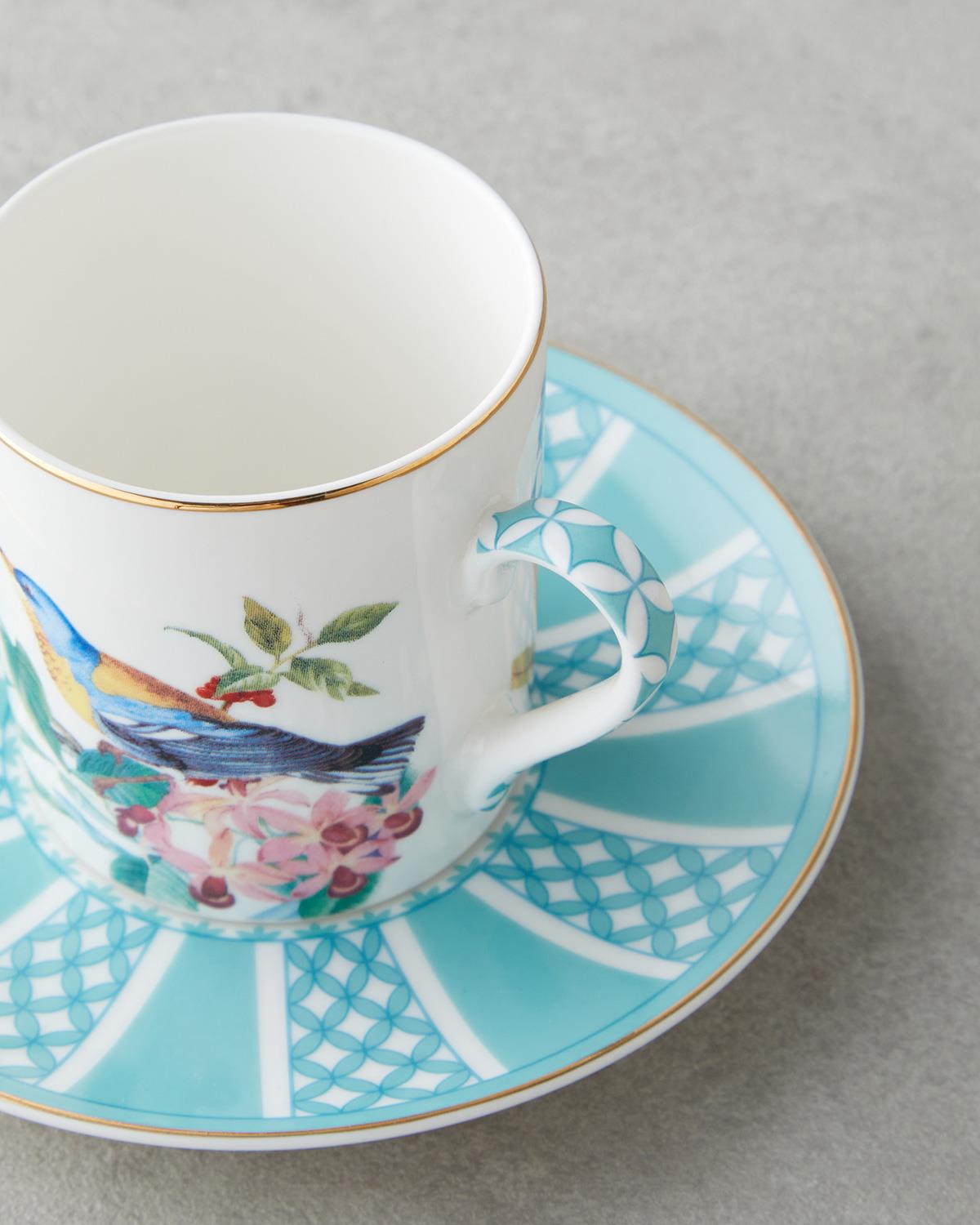 Elegant New Bone China Coffee Cup Set   Freesia Design   90ml   Blue