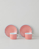 Premium Porcelain 2 Person Coffee Cup Saucer Set Red White