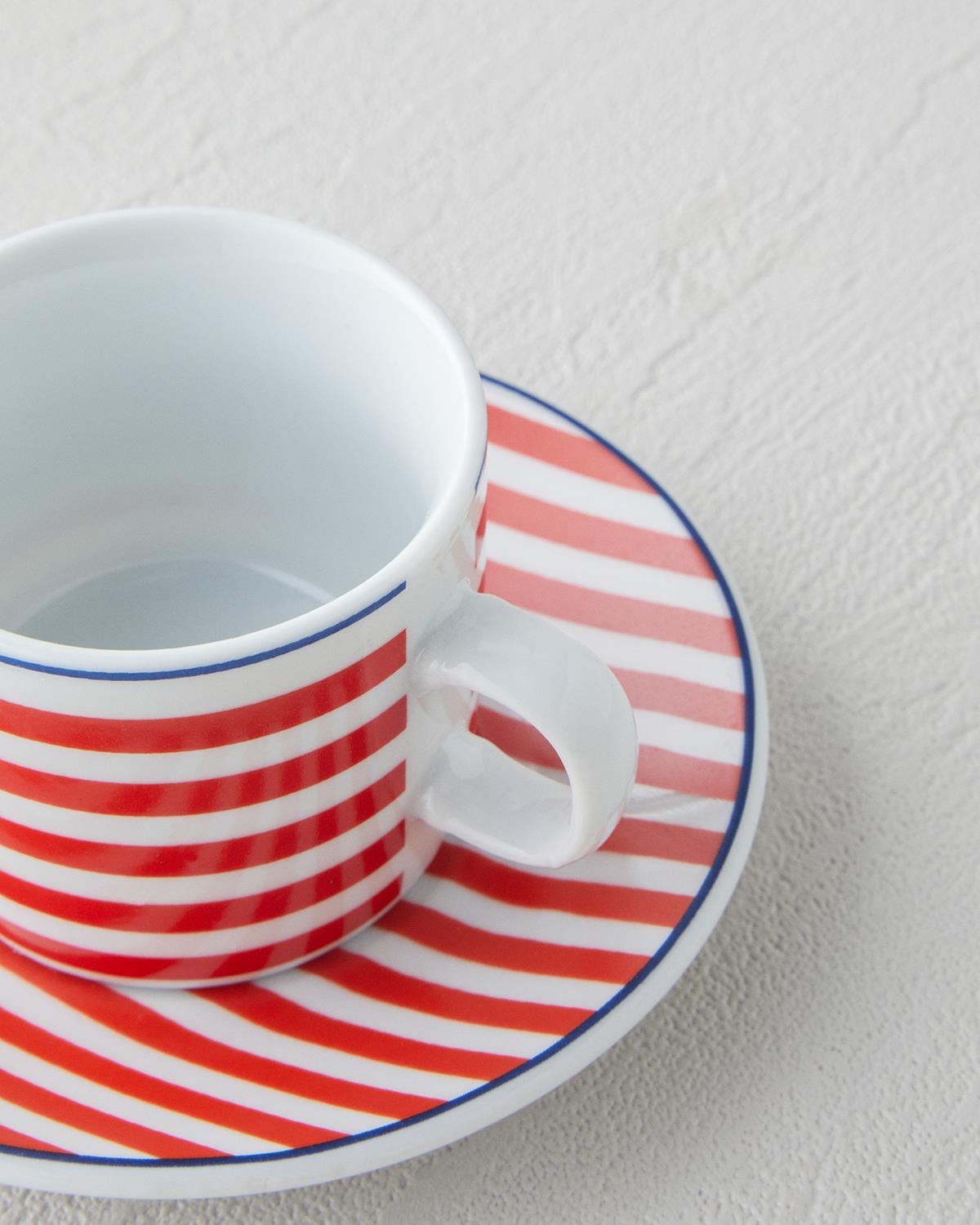 Premium Porcelain 2 Person Coffee Cup Saucer Set Red White