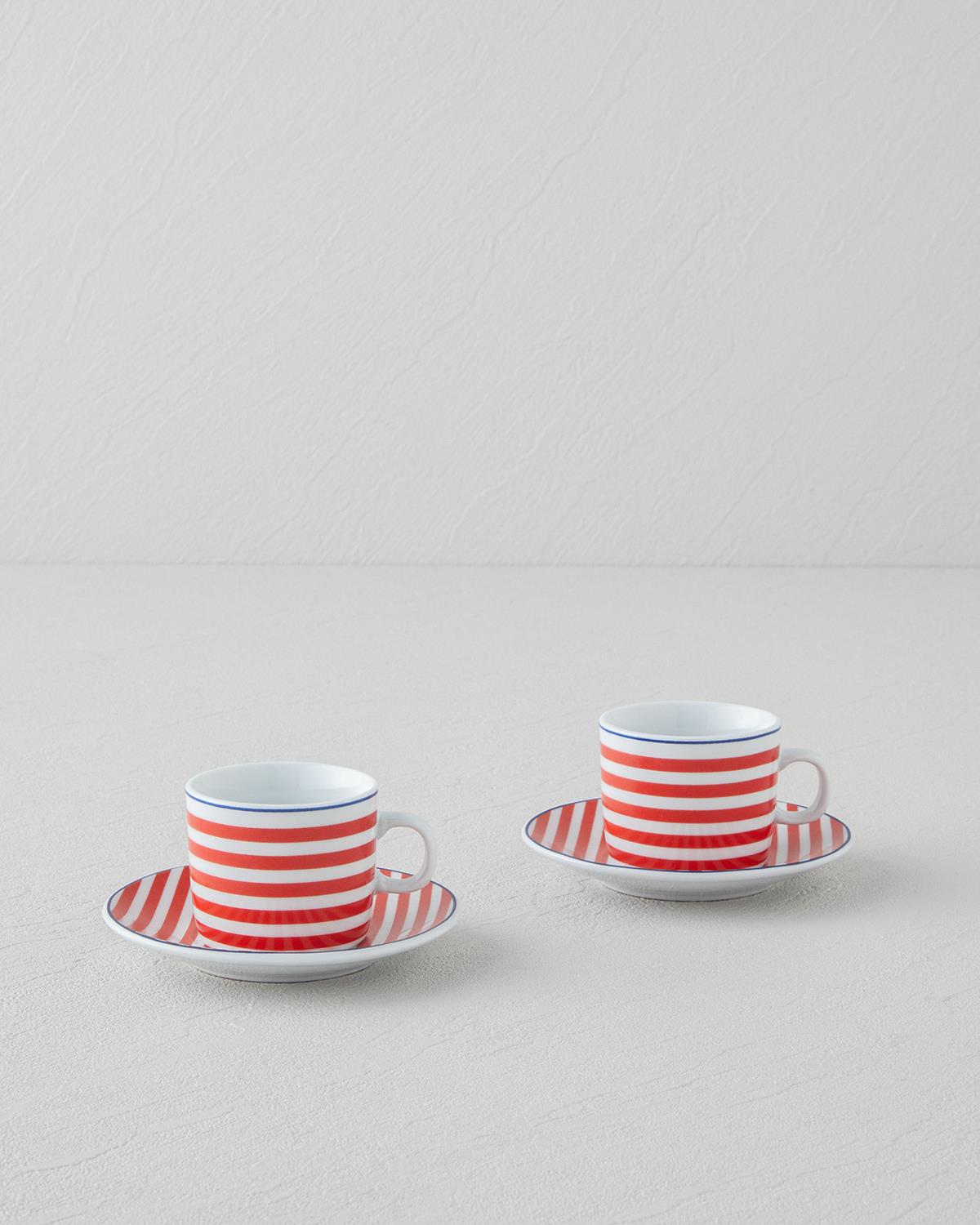 Premium Porcelain 2 Person Coffee Cup Saucer Set Red White