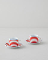 Premium Porcelain 2 Person Coffee Cup Saucer Set Red White