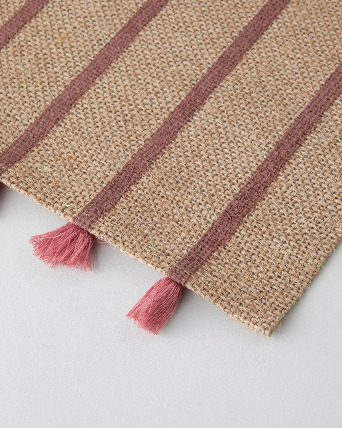 Premium Woven Jute Fringe Placemat Set 2 Pack Pink