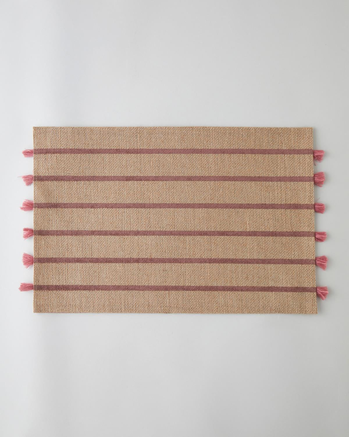 Premium Woven Jute Fringe Placemat Set 2 Pack Pink