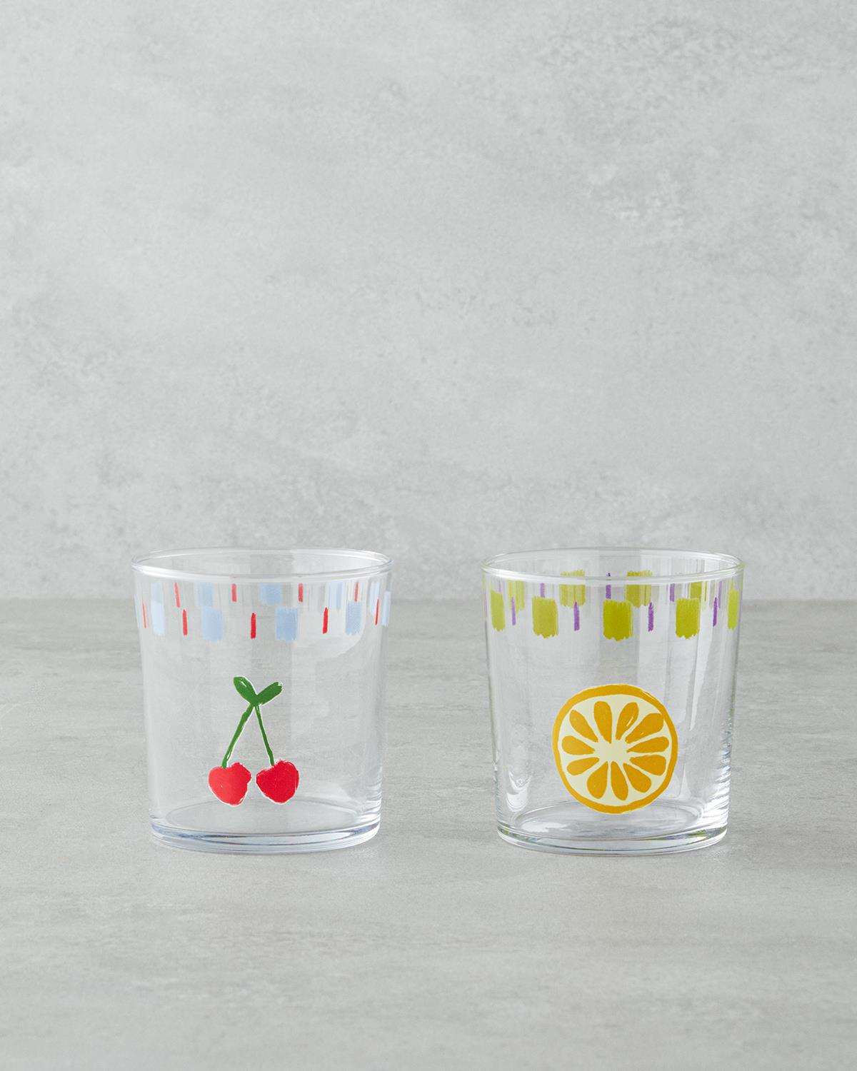 Premium Colorful Fruit Design Glassware Set   Twin Pack