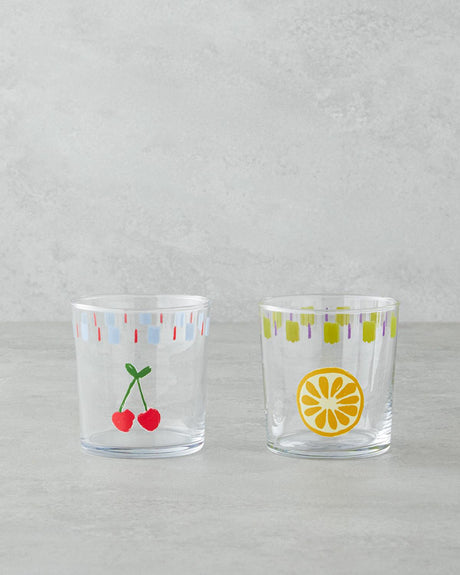 Premium Colorful Fruit Design Glassware Set - Twin Pack