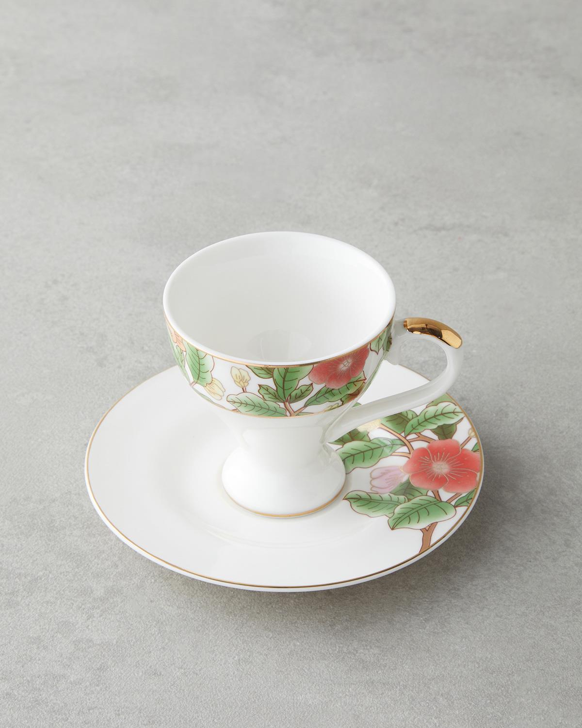 Premium New Bone China Coffee Cup Set   Garden Dream Green White 90ml