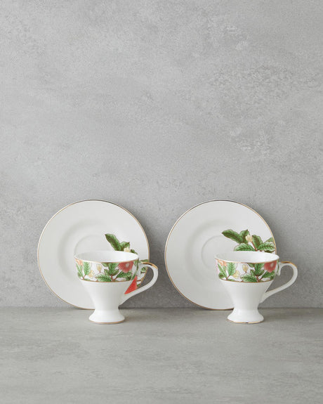 Premium New Bone China Coffee Cup Set - Garden Dream Green White 90ml