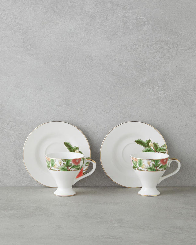 Premium New Bone China Coffee Cup Set - Garden Dream Green White 90ml