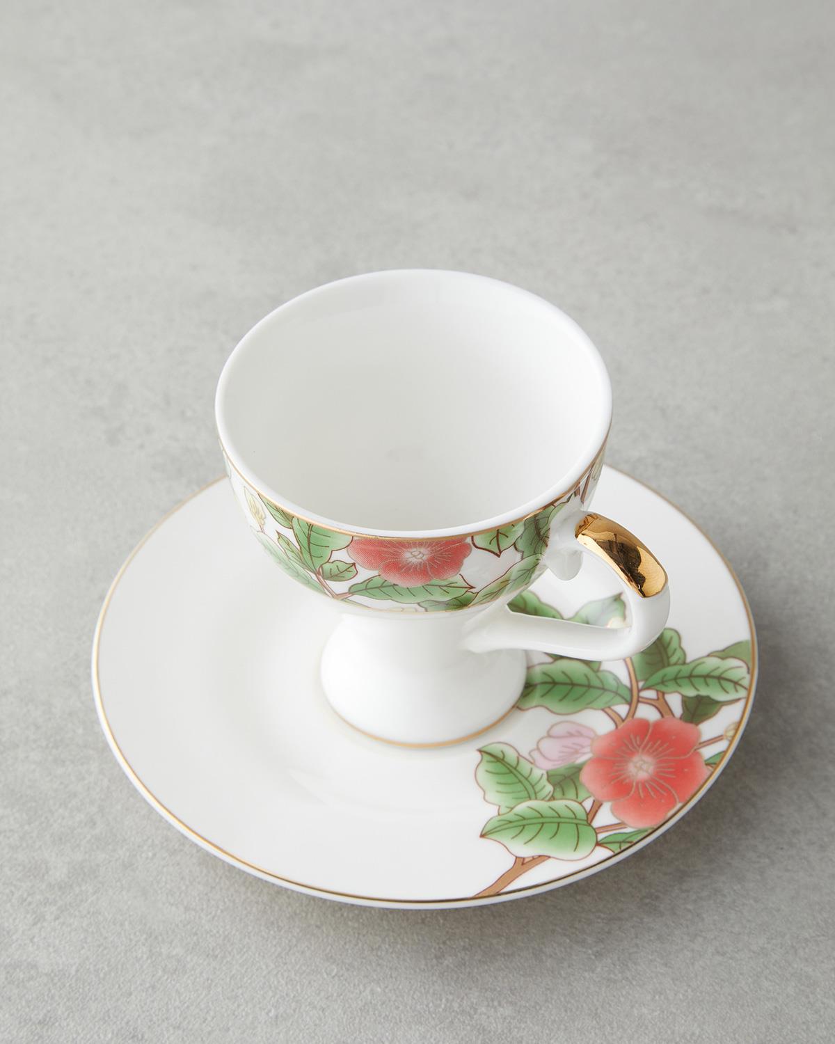 Premium New Bone China Coffee Cup Set   Garden Dream Green White 90ml