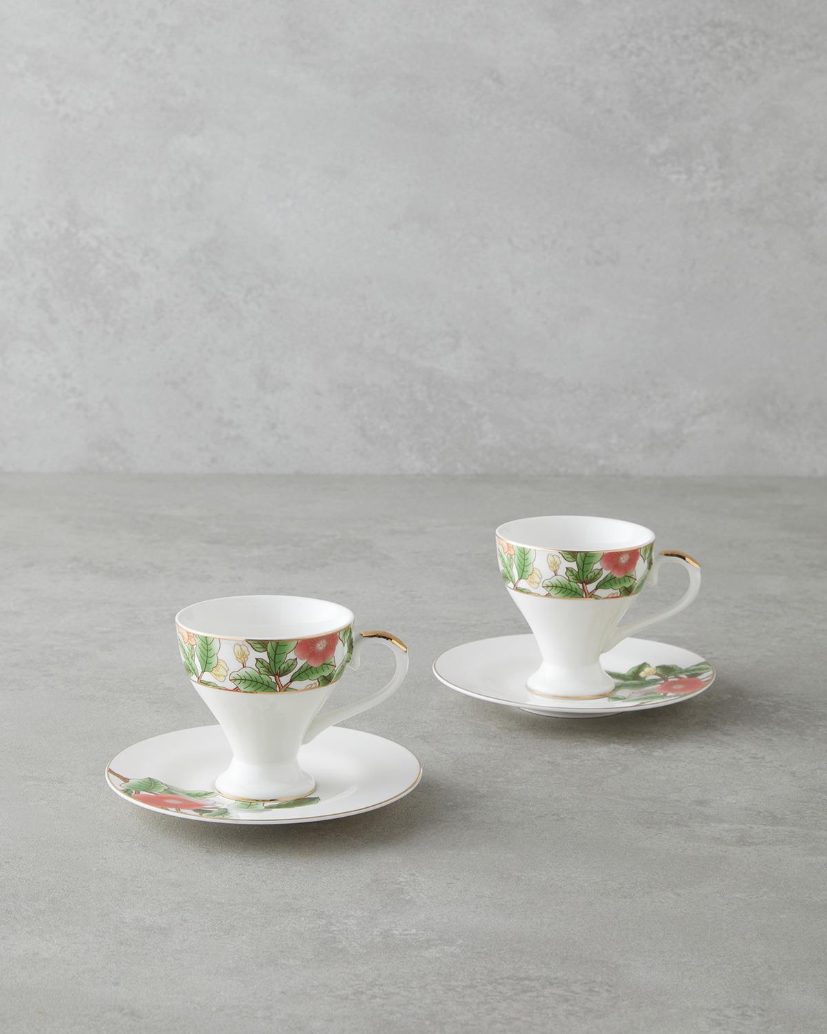 Premium New Bone China Coffee Cup Set   Garden Dream Green White 90ml