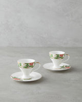 Premium New Bone China Coffee Cup Set   Garden Dream Green White 90ml