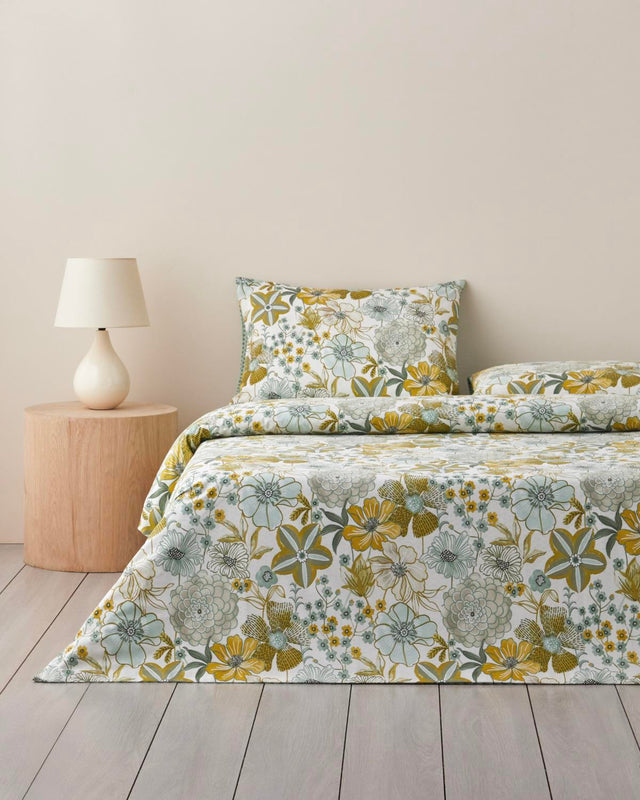 Professional Grade Cotton Single Duvet Cover Set   Green Floral Bedding