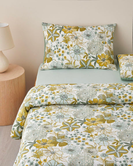 Professional Grade Cotton Single Duvet Cover Set   Green Floral Bedding