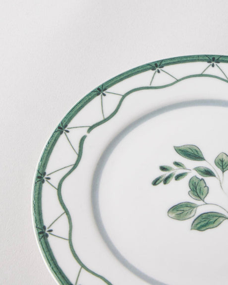 Premium Porcelain Dessert Plate - Gardenia Green Design