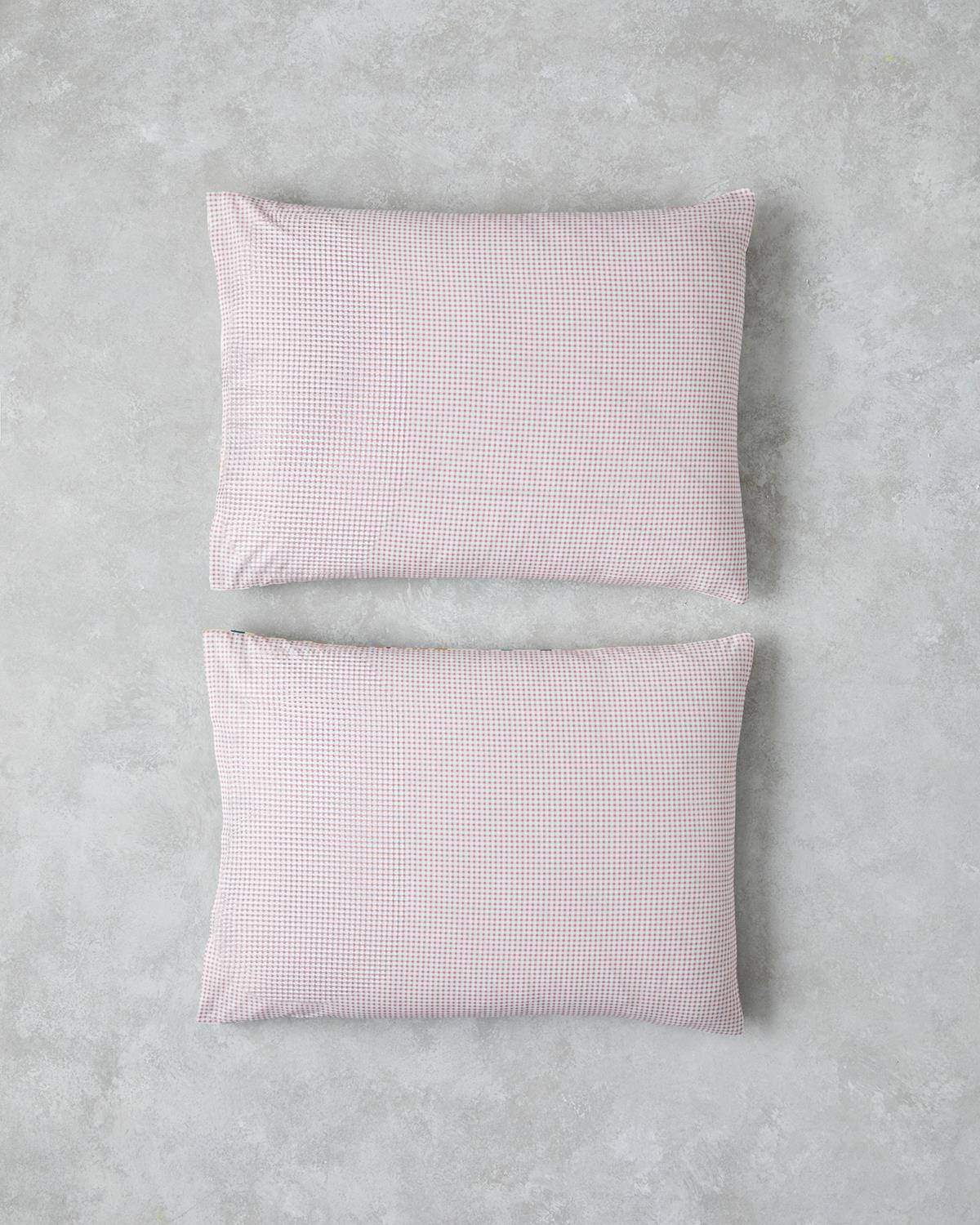 Premium Geo Plaid Cotton Pillowcase Pair   Green Pink Design