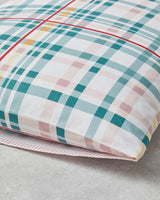 Premium Geo Plaid Cotton Pillowcase Pair   Green Pink Design