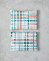 Premium Geo Plaid Cotton Pillowcase Pair - Green Pink Design