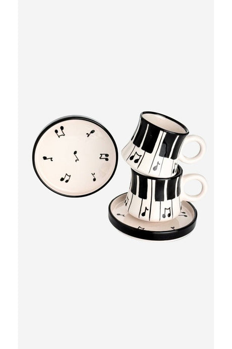 Gezdikce Bilelim Premium Handmade Piano Design Ceramic Coffee Cup Set - 2 - Piece - TryAladdin