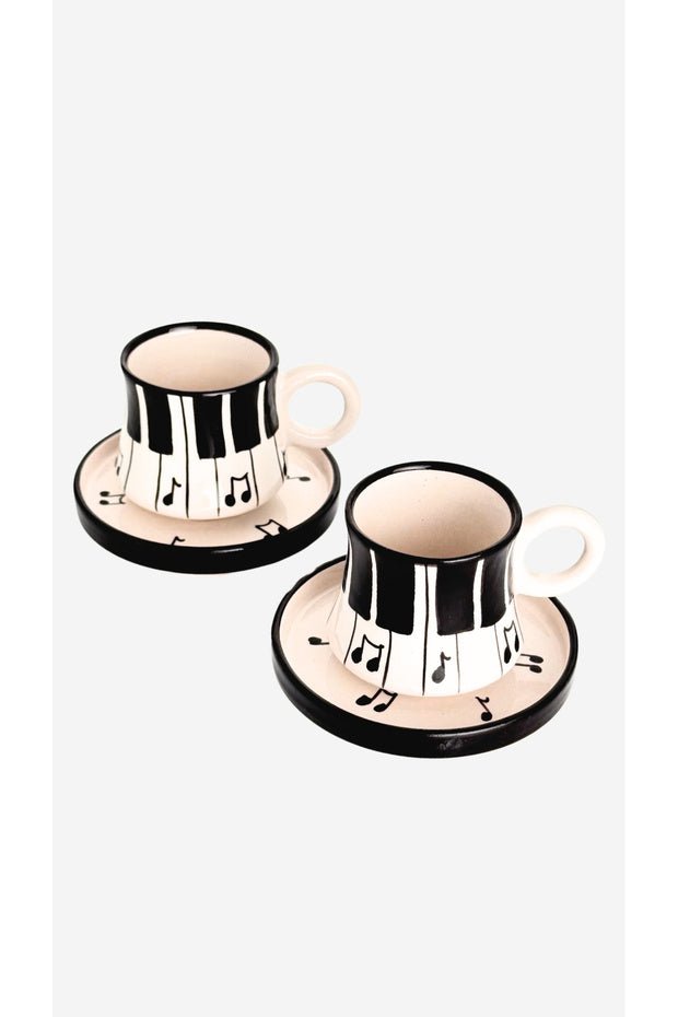 Gezdikce Bilelim Premium Handmade Piano Design Ceramic Coffee Cup Set - 2 - Piece - TryAladdin