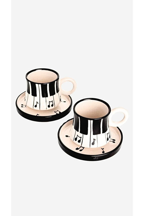 Gezdikce Bilelim Professional Handmade Ceramic Turkish Coffee Cup Set - Piano Pattern - 6 Piece - TryAladdin