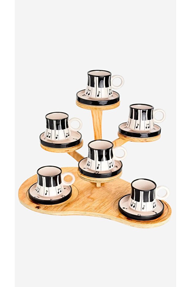 Gezdikce Bilelim Professional Handmade Ceramic Turkish Coffee Cup Set - Piano Pattern - 6 Piece - TryAladdin