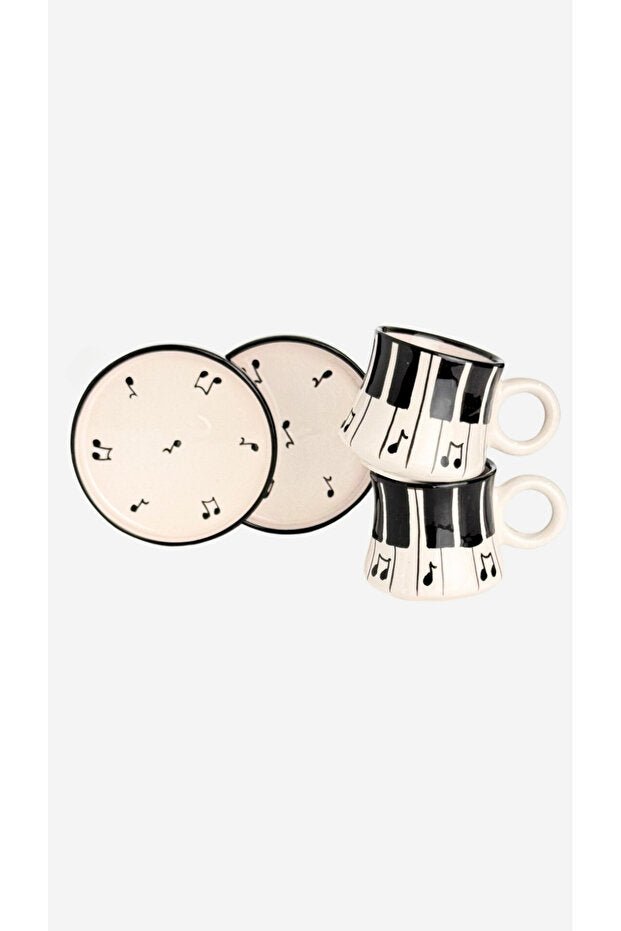 Gezdikce Bilelim Professional Handmade Ceramic Turkish Coffee Cup Set - Piano Pattern - 6 Piece - TryAladdin