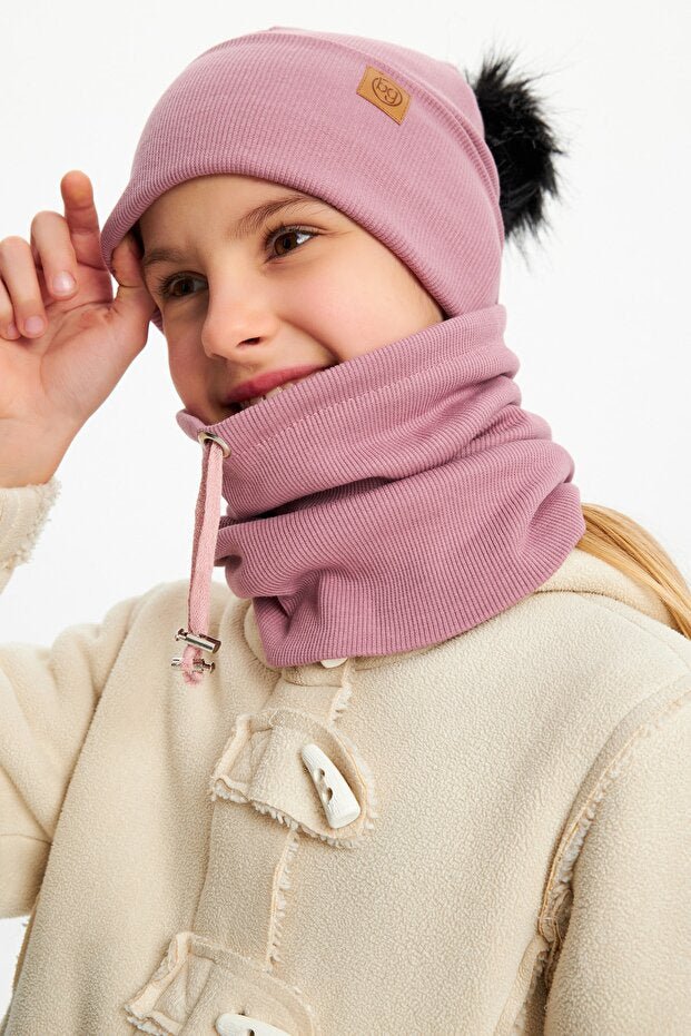 Girl's Baby child Pom Pom Hat & Neck Warmer Set - 100% cotton - TryAladdin