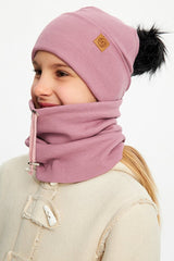 Girl's Baby child Pom Pom Hat & Neck Warmer Set - 100% cotton - TryAladdin
