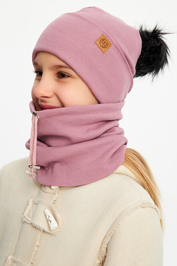 Girl's Baby child Pom Pom Hat & Neck Warmer Set - 100% cotton - TryAladdin