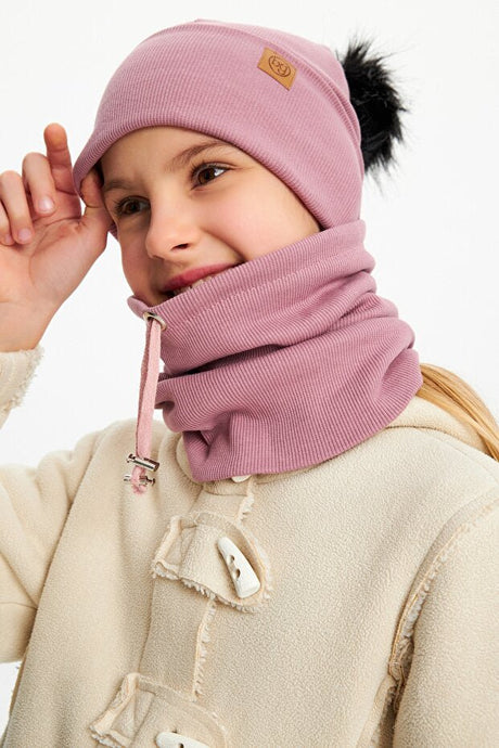 Girl's Baby Child Pom Pom Hat & Neck Warmer Set - 100% Cotton - TryAladdin
