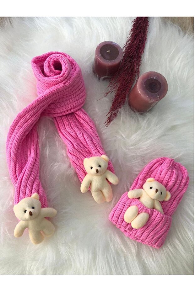 Girl's Bear Scarf & Beanie Set - cozy cotton - TryAladdin