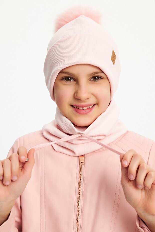 Girls' Faux Fur Pom - Pom Beanie & Neck Warmer Set - 100% cotton - TryAladdin