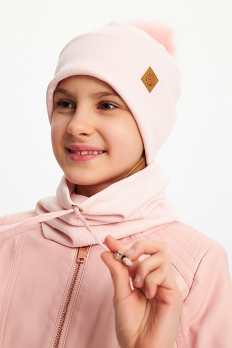 Girls' Faux Fur Pom - Pom Beanie & Neck Warmer Set - 100% Cotton - TryAladdin