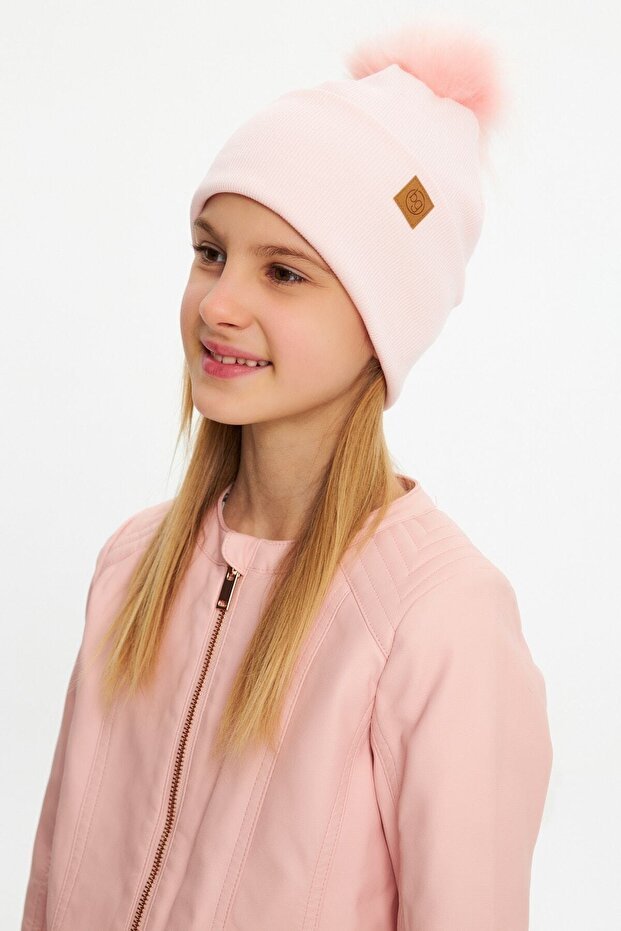 Girls' Faux Fur Pom - Pom Beanie & Neck Warmer Set - 100% cotton - TryAladdin