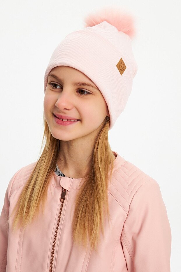 Girls' Faux Fur Pom - Pom Beanie & Neck Warmer Set - 100% cotton - TryAladdin