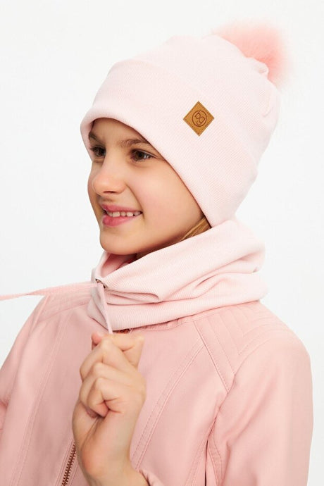 Girls' Faux Fur Pom - Pom Beanie & Neck Warmer Set - 100% Cotton - TryAladdin