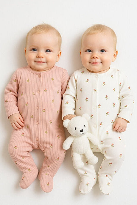 Girls' Floral Print Newborn Romper & Bodysuit Set - 2 - Piece Kit - TryAladdin