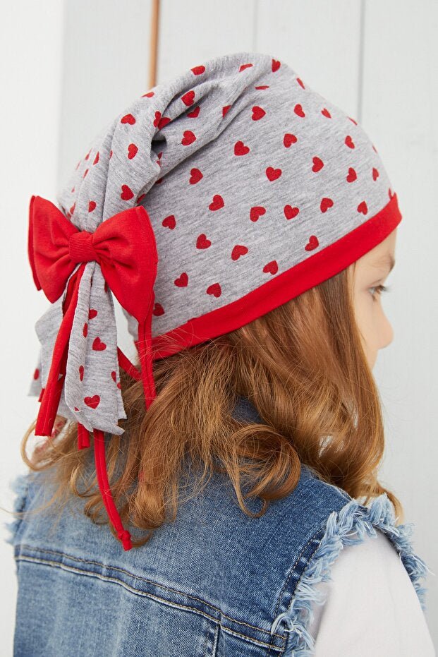 Girl's Grey Heart Pattern cotton Beanie - Soft & Natural - TryAladdin
